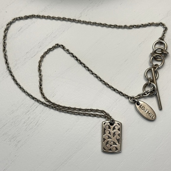 Vintage Lois Hill Sterling Silver 925 Scroll Tag Toggle Necklace - Picture 1 of 4